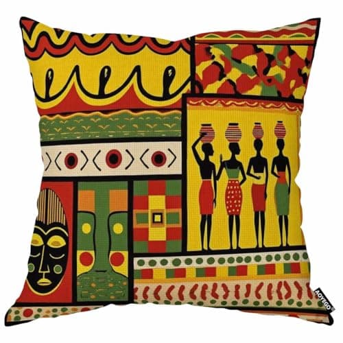 AOYEGO African Design Elements Throw Pillow Cover Culture Face History Indigenous Aboriginal Graphic Pillow Case 18x18 Inch Decorative Men Women Room Cushion Cover for Home Couch Bed
