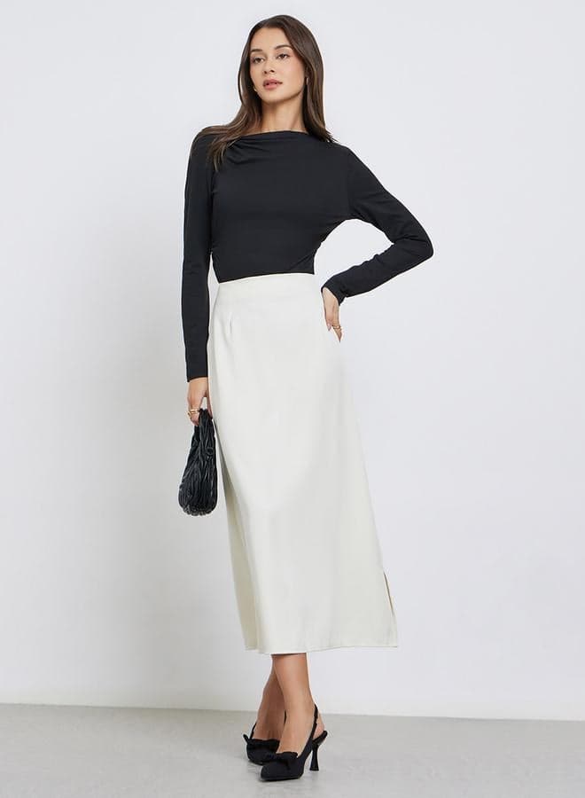 Women Cream A-Line Midi Skirt — XXL