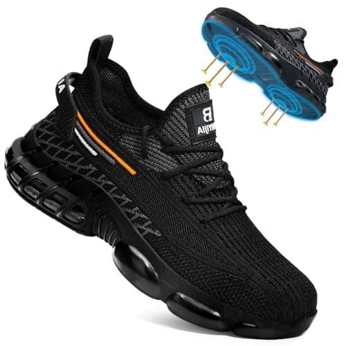 BAIYIJIA Steel Toe Work Shoes for Men Lightweight Safety Shoes with Puncture Resistant Sole Comfortable Construction Industrial Work Shoe for Warehouse Black Size 12