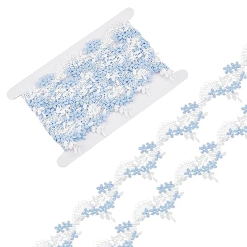 FINGERINSPIRE 5 Yards BlueWhite Lace Trim 47mm19 Wide Flower Embroidery Lace Ribbons Polyester Floral Lace Ribbons Lace Edge Applique for Sewing Wedding Party Dress Clothes Hair Band Decoration
