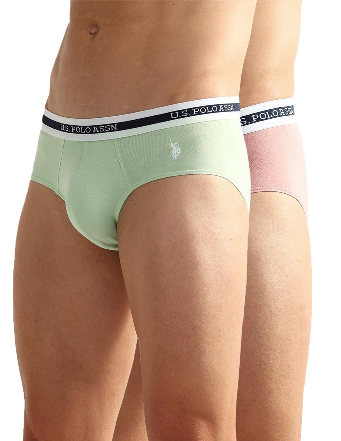 U.S. Polo ASSN Mens Elasticized Waist OEB09 Underwear Briefs - Pack of 2(Pastel Peach - Pastel Green L)