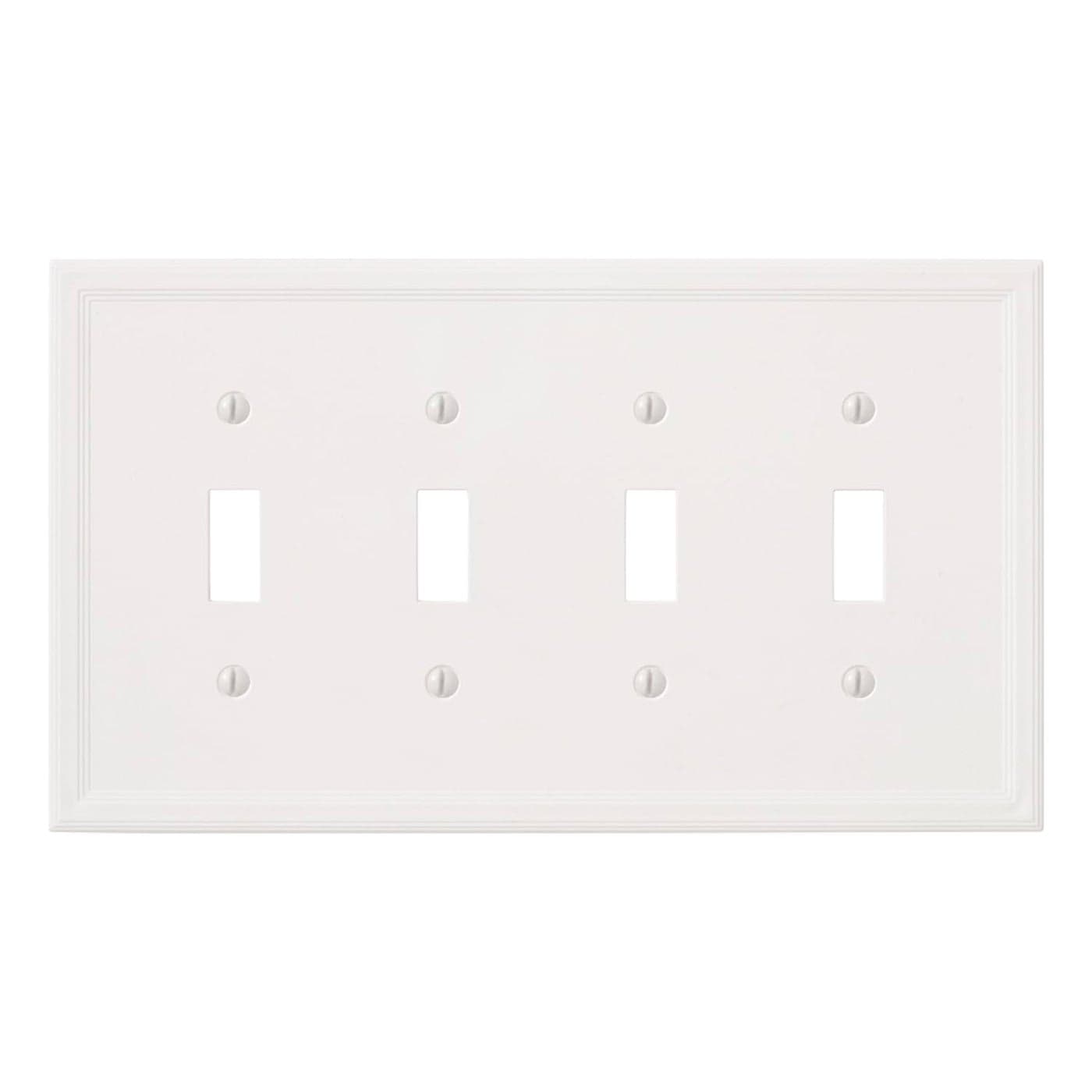 Questech Light Switch Cover Quad Toggle Wall Plate for Electrical Outlets 4Gang Switch Plates Standard Size Receptacle Cover Decorative Cornice White