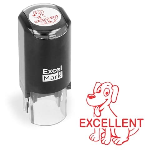 ExcelMark Excellent Dog - Self-Inking Round Teacher Stamp - Red Ink
