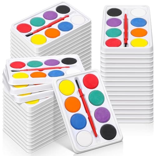 Outus 144 Pcs Watercolor Paint Set Bulk Mini Paint Set Washable Watercolor Palette with Painting Brushes for Art Party Supplies Prizes Stocking Stuffers 33 x 26 Inch8 Colors