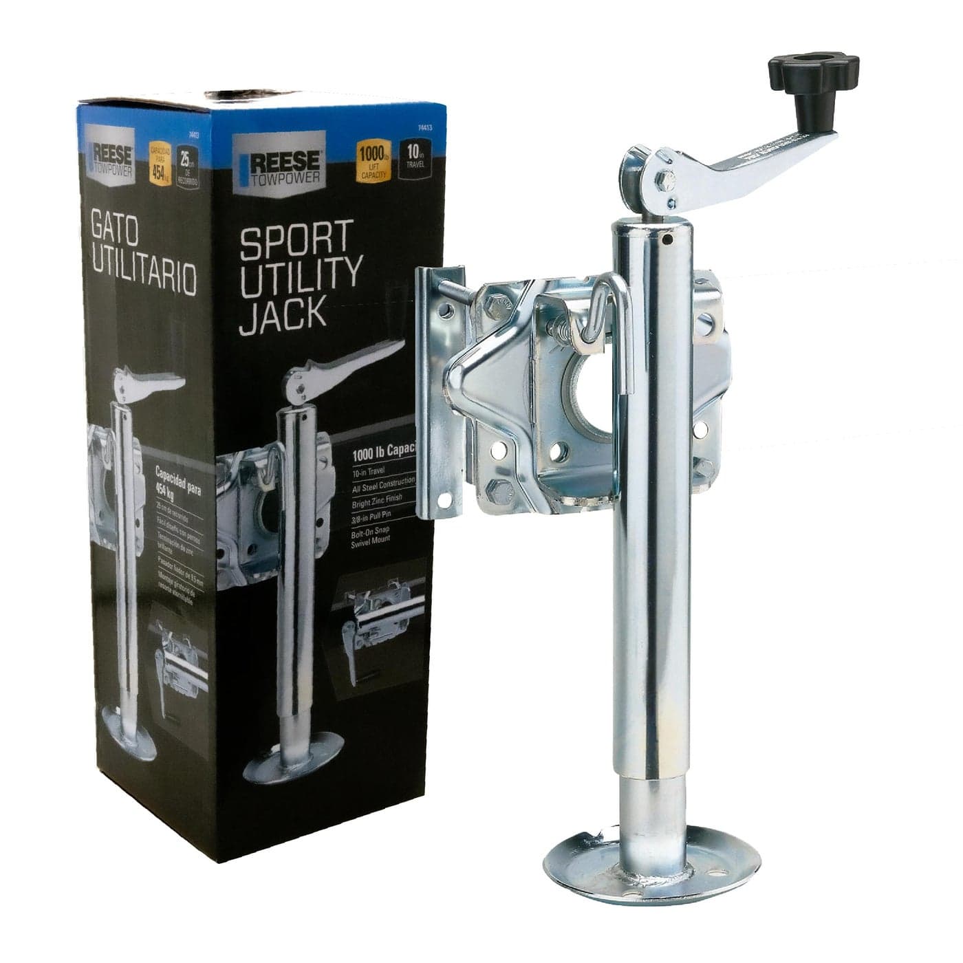 Reese Towpower 74413 Round Trailer Jack Side Mount 1000 lbs Lift Capacity Topwind BoltOn 10 Inch Travel