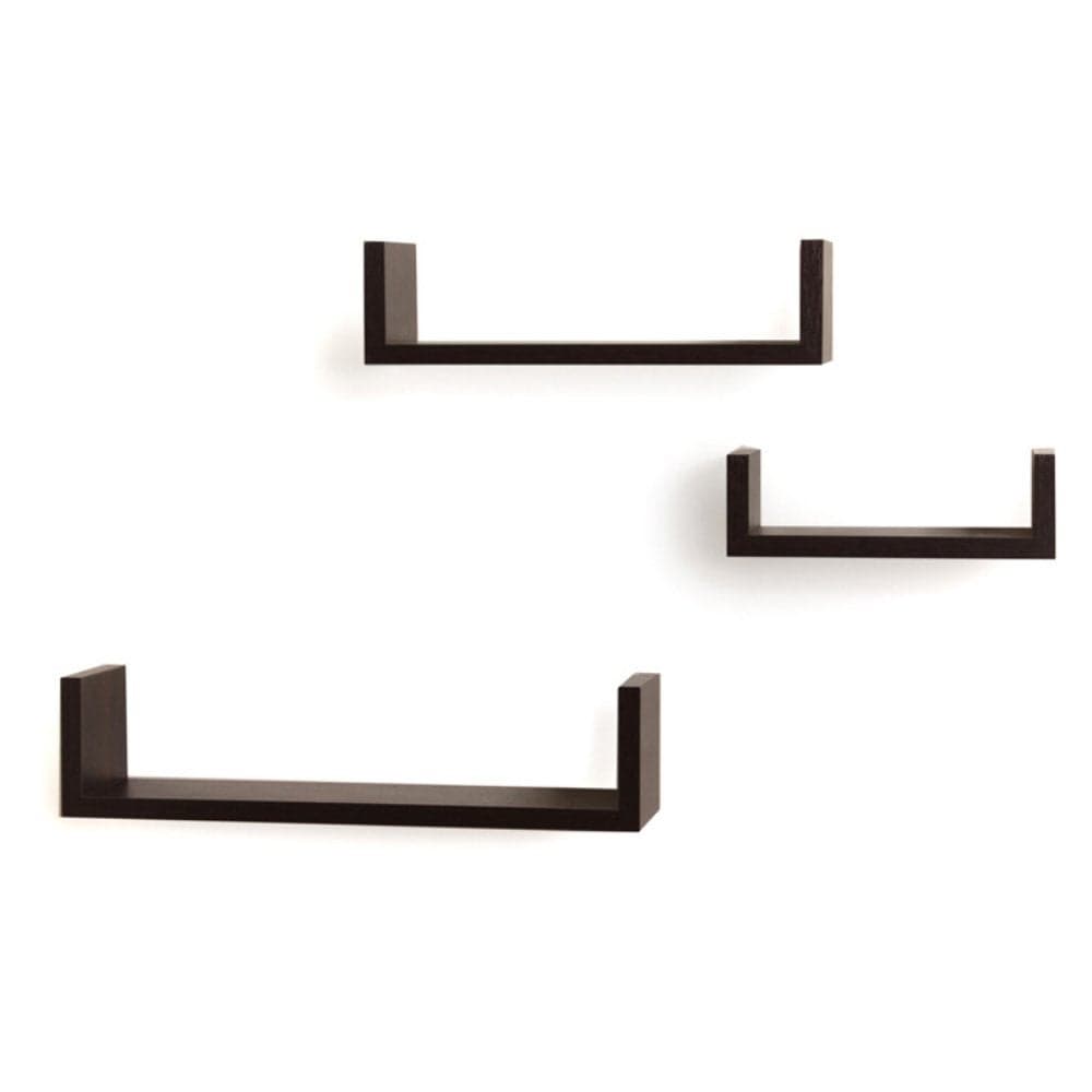 Danya B Laminated MDF Floating U Shaped Wall Decor Shelves Set of 3 Walnut