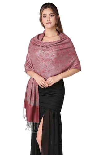 PASKMLNA Paisley Jacquard Pashmina Shawl Wrap Scarf Stole (018-51Pink grey)