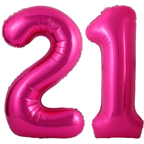 Hot Pink 21 Number Balloons 40 Inch Giant Number 21 Balloons Foil Mylar Helium Hot Pink Number Balloons for 21th Birthday Party Supplies Anniversary Event Celebration Decorations