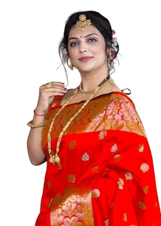 Shiv Textiles Women's Silk Woven Kanjivaram Saree(S-102-RED)