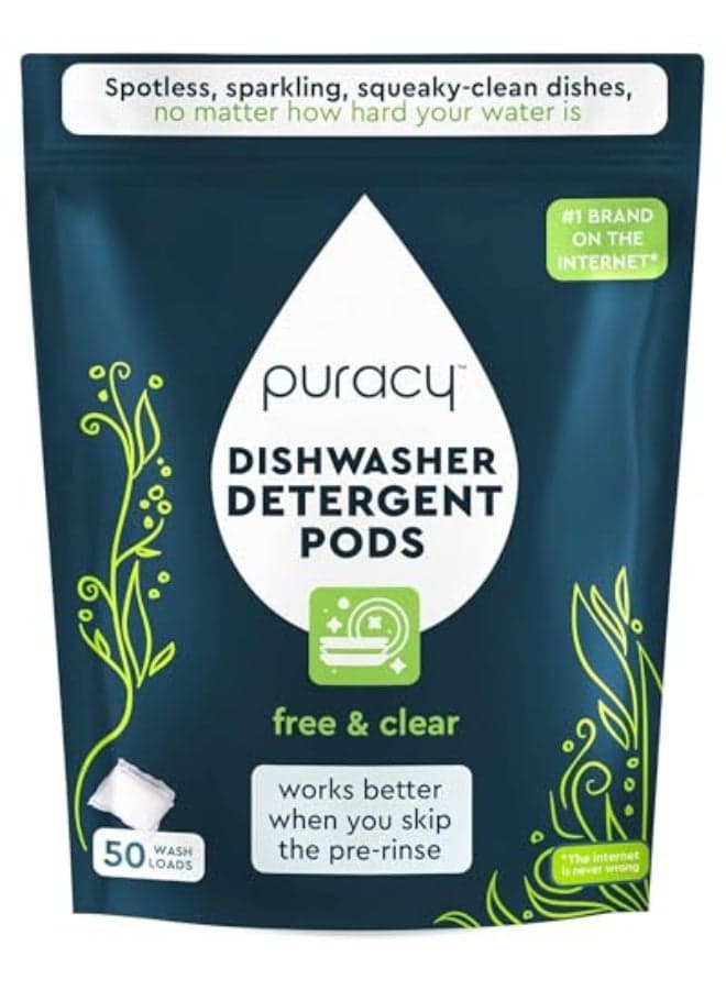 Puracy Dishwasher Pods Natural Dishwasher Detergent Free Clear Dish tabs EnzymePowered Spot Residue Free TikTok Trend Items Must Haves from TikTok Made Me Buy It Free Clear 50 Count