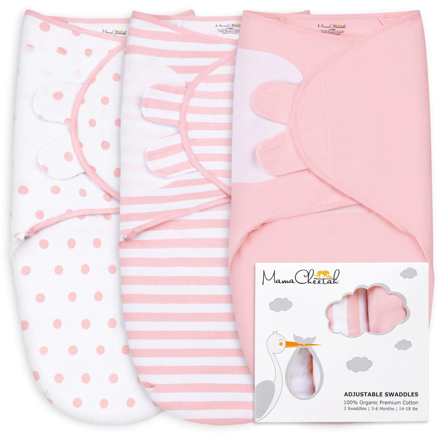 Mama Cheetah Baby Swaddle Blanket Adjustable Newborn Swaddle Wrap for Infant 03 Month 3 Pack Soft Organic Cotton