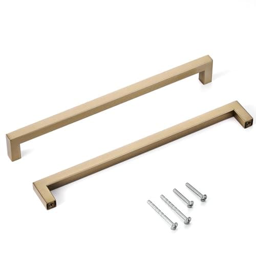 Aibeli 10 Pack Champagne Cabinet Pulls 10 Inch Hole Centers Kitchen Cabinet Handles Square Drawer Handles Dresser Handles Modern Stainless Steel Champagne Bronze Cabinet Hardware
