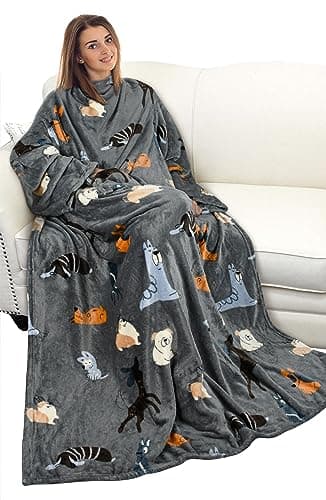 Catalonia Wearable Blanket with Sleeves and Pocket Soft Comfy Fleece Snuggy Wrap Throws Blanket Robe for Women and Men