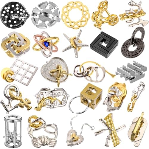 Yilloog 24 Pcs Metal Brain Teaser Puzzles Assortment for Adults Difficult Magic Puzzles Highly Hard Brain Games Iq Logic Test Disentanglement Game for Mind ChallengeFunny