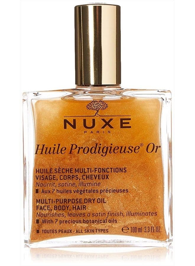 Huile Prodigieuse Shimmer Multi-Purpose Dry Oil - Luxurious Radiant Glow and Hydration for Face, Body & Hair, 3.3 Fl Oz