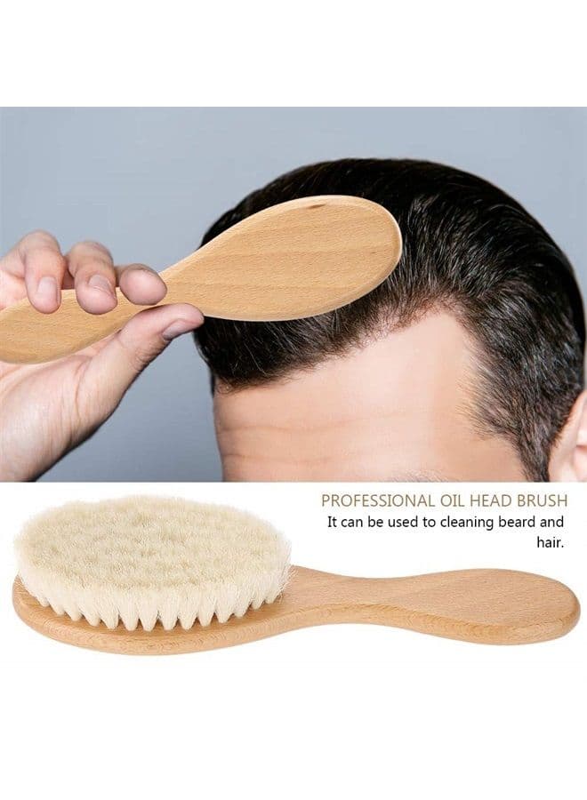 Soft Goat Hair Brush, Retro Oil Head Brush with Wooden Handle, Hair Styling Carving Cleaning Brush, Beard Hair Cleaning Tool Eco Friendly Hairbrush for Men Women Baby