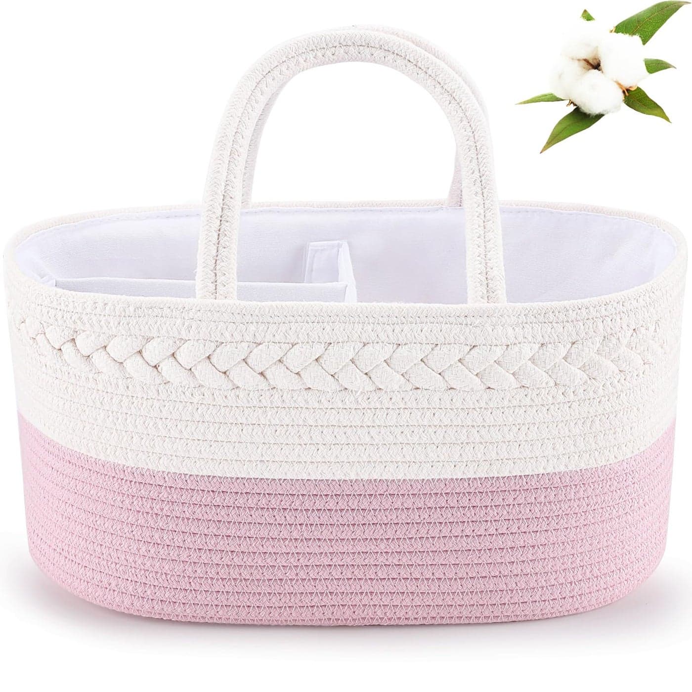 ABenkle Diaper Caddy Organizer, Cotton Rope Nursery Baby Basket, Changing Table Organizer for Baby Diaper Storage, Diaper Nursery Storage Bin for Baby Stuff, Baby Shower Gifts for Girls, Pink