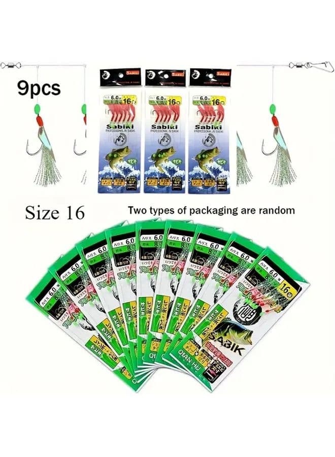 9pcs Mackerel Feather Fishing Lures With 54 Hooks Size 16 Glowing Beads For Saltwater Freshwater