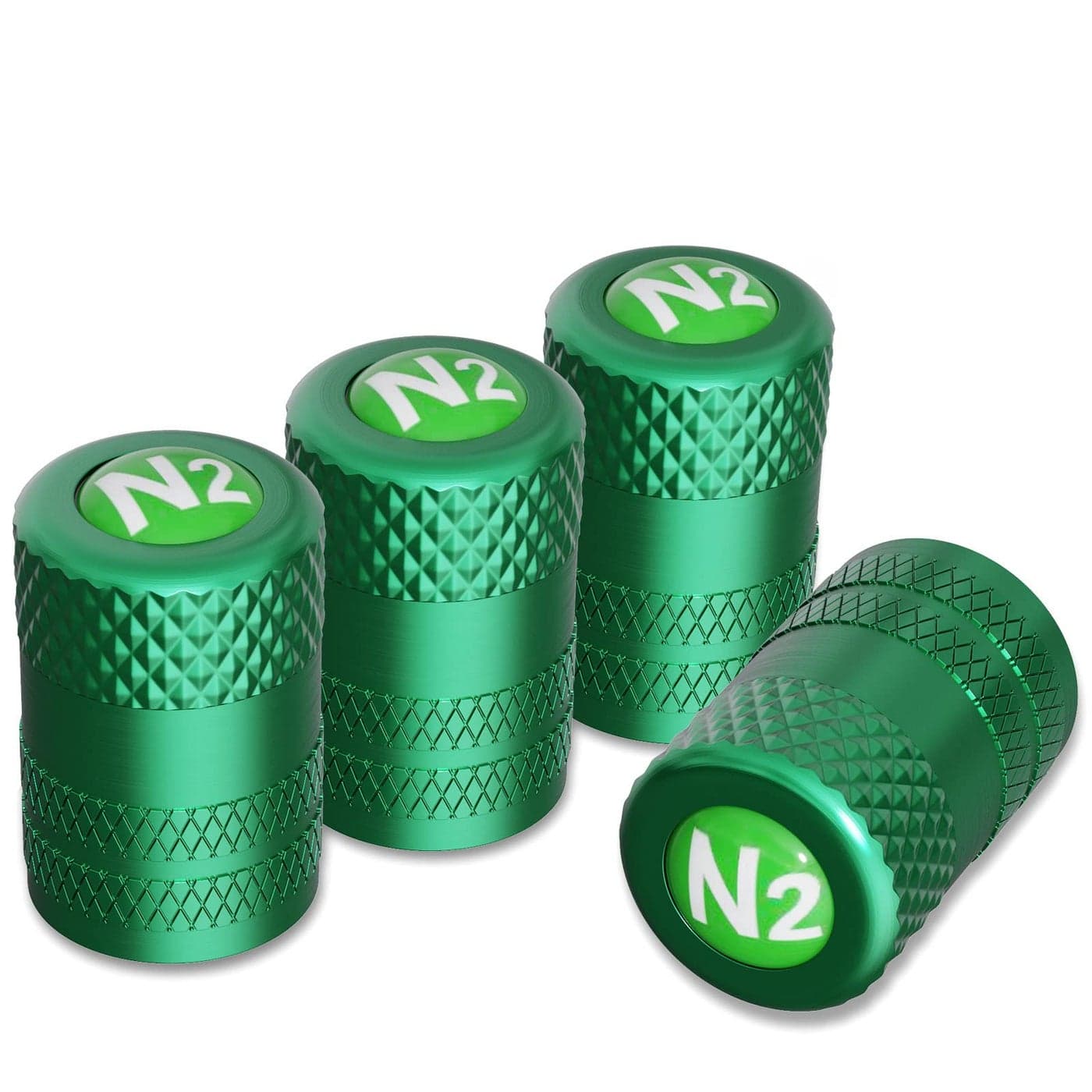 CKAuto 4 Pcs Aluminum Tire Valve Stem Caps with N2 Nitrogen Logo Universal Stem Covers for Cars SUVs Bike and Bicycle Trucks Motorcycles TPMS Safe Corrosion Resistant Dust Proof Green