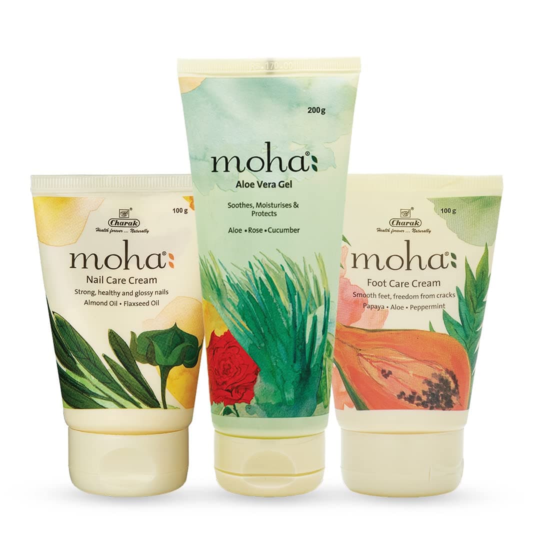 Moha Herbal Aloe Vera gel 200gm Foot Cream 100gm and Nail Care Cream 100gm Skincare Products Combo Pack of 3