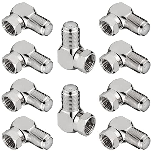 Rght Angle Coax, 10 Pack F Type Male to Female Coaxial Cable Connector, 90 Degree Adapter for Wall Mounted TV, Modem, Wall Plate, Satellite Receiver