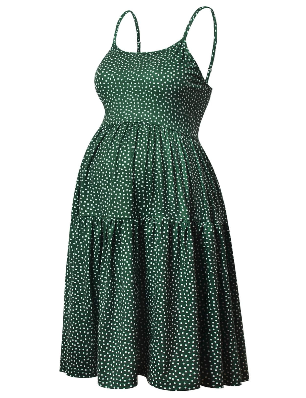 GINKANA Sleeveless Maternity Tank Dress Cami Maternity Adjustable Strappy Summer Beach Swing DressGreen with White DotS