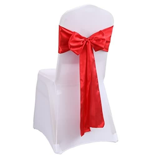 iEventStar Satin Chair Sashes Chair Bow Bows Tie Back Wedding Banquet Party Decoration (10, Red)