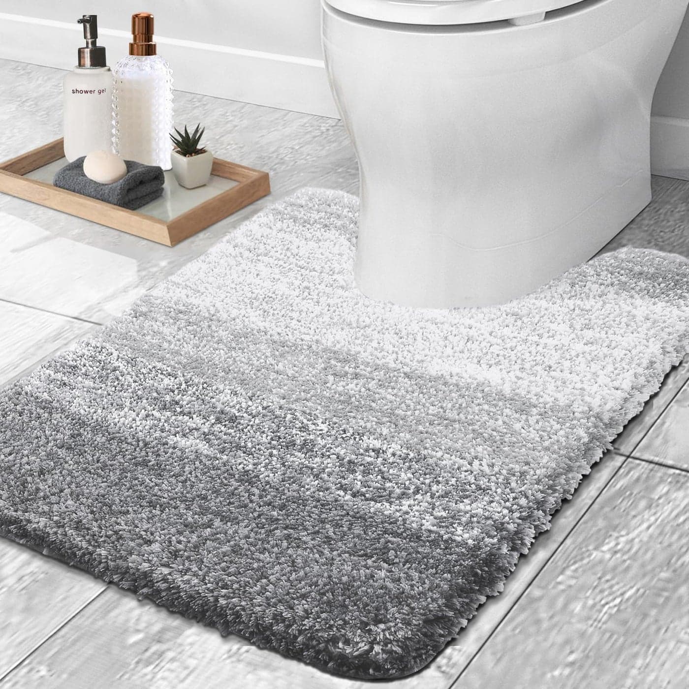 OLANLY Luxury Toilet Rugs UShaped 24x20 Extra Soft and Absorbent Microfiber Bathroom Rugs NonSlip Plush Shaggy Bath Mat Machine Wash Dry Contour Bathroom Mats for Toilet Base Light Grey