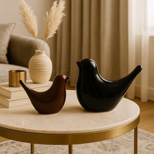 SRJANA Creative Black and Brown Glossy Ceramic Birds Figurines Home Decorations Accessories Party (Pack of 2, Black and Brown)