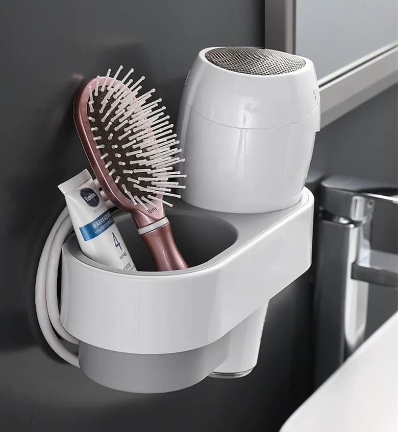 TGOPIT Hair Dryer Rack Comb Holder Self Adhesive Multipurpose Hair Dryer and Wall Mounted Hair Straightener Stand for Bathroom and Dressing Room Abs Plastic Material No Drilling Installation White