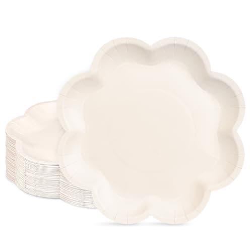 ZUQMZUQ 30 Pcs Ivory Paper Plates 9 Inch, Cream Party Plates, Ivory Scalloped Dinner Paper Plates Cute Beige Dessert Cake Plates for Baby Shower, Wedding, Birthday Party, Bridal Shower (9 INCH)