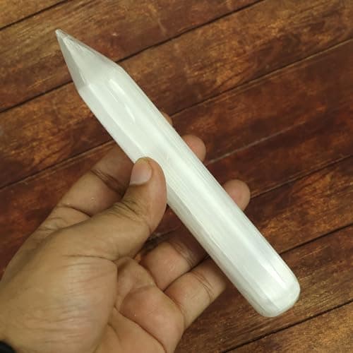 Reiki Crystal Products Selenite Pencil Wand Natural Selenite Crystal Stone Obelisks for Chakra Alignment | Meditation and Spiritual Cleansing | Size : 15.5cm