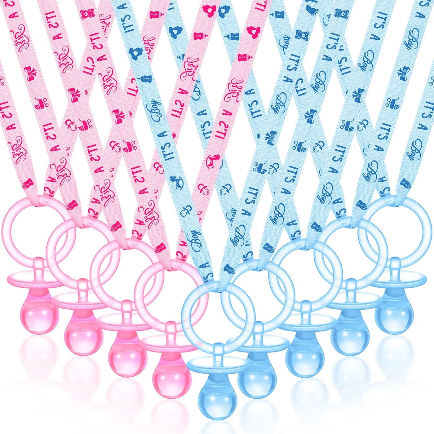 Coume 36 Pieces Baby Shower Pacifiers Necklace Acrylic Baby Party Favors Pacifiers Charm Necklace for Baby Shower Party Decorations Table ScatterBlue Pink