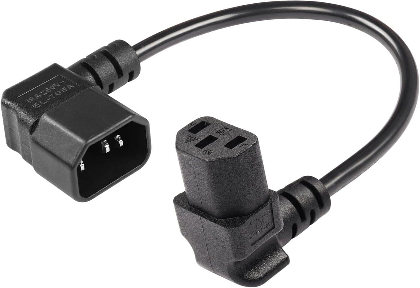CERRXIAN 30cm1ft IEC 320 90 Degree C13 to C14 Power Cable18AWG Down Angle IEC 320 C13 3 Pin Female to Left Angle C14 3 Pin Male Power Supply Extension Cord for Computer LED HDTV Monitor and Scanner