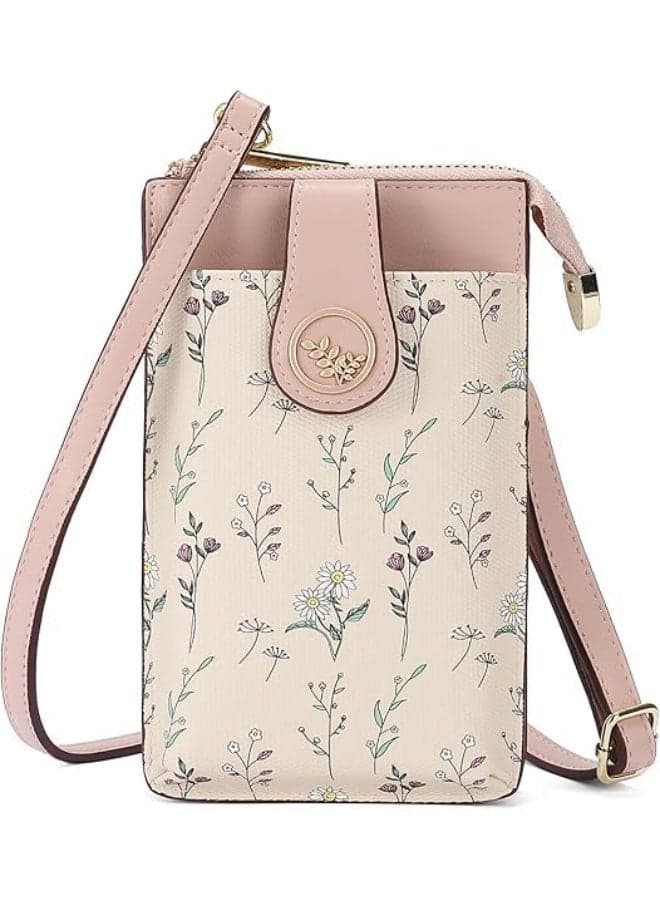 Small Crossbody Bag for Women - Genuine Leather Cell Phone Purse with RFID Blocking, Credit Card Slots, and Adjustable Strap, Compact Wallet Bag for Travel and Everyday Use, Pink