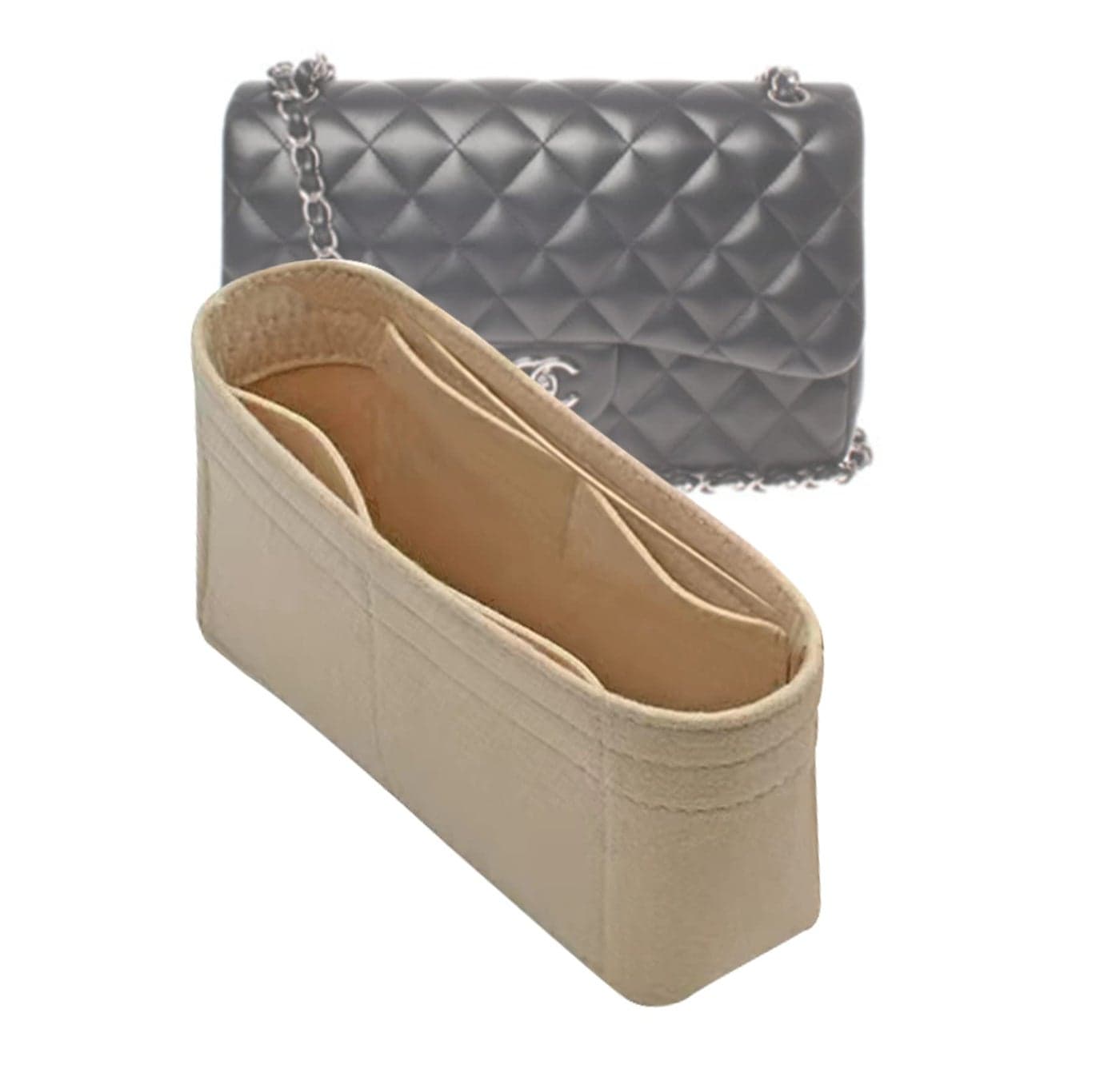 Lckaey Purse Insert for classic flap bag insert small bag - Premium Handbag Felt Organizer No zipper2009beige-S
