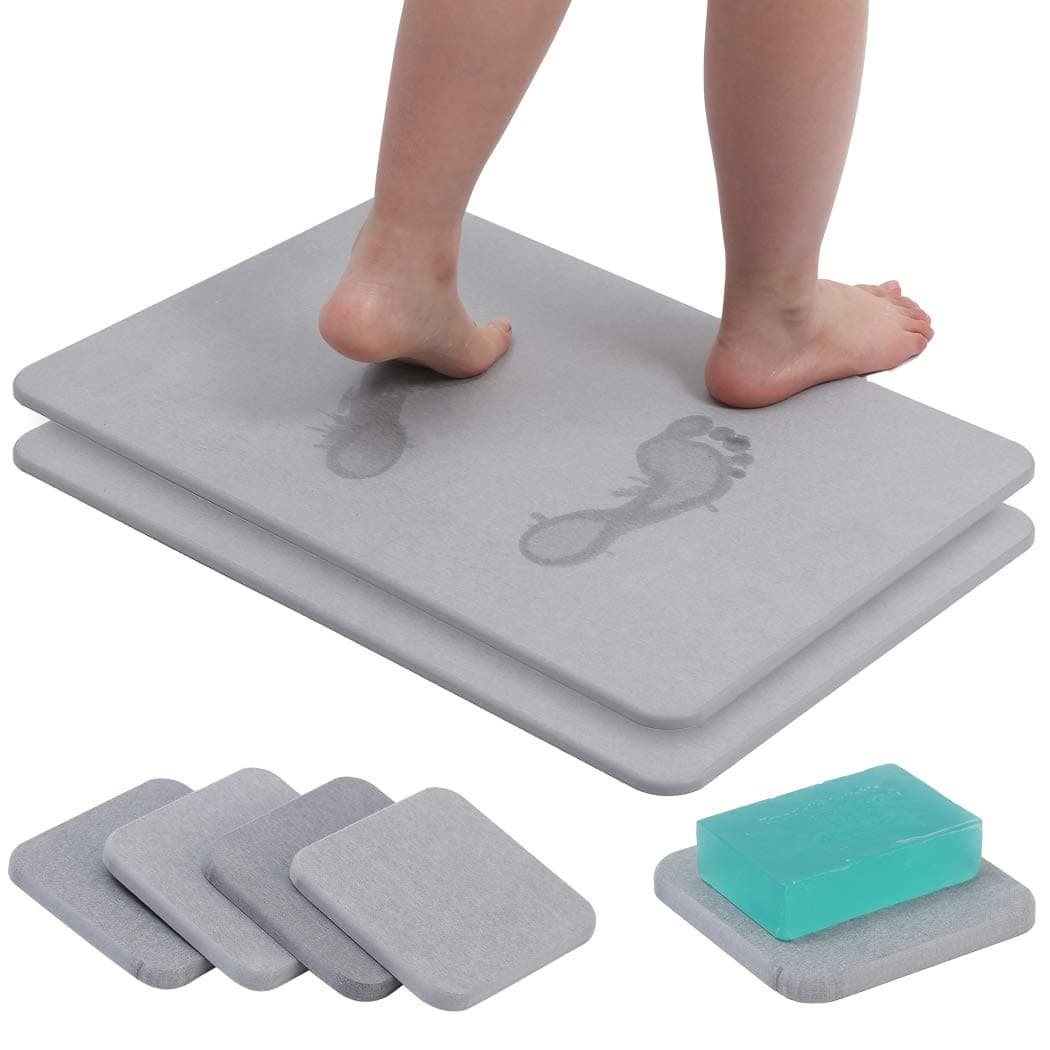 Stone Bath Mat Diatomaceous Earth Bath Mat Diatomite Large Fast Water Drying Diatom Mud Foot Pad Bathroom Floor Mats Diomaschos Diomataceous Diacotomous Earth Grey