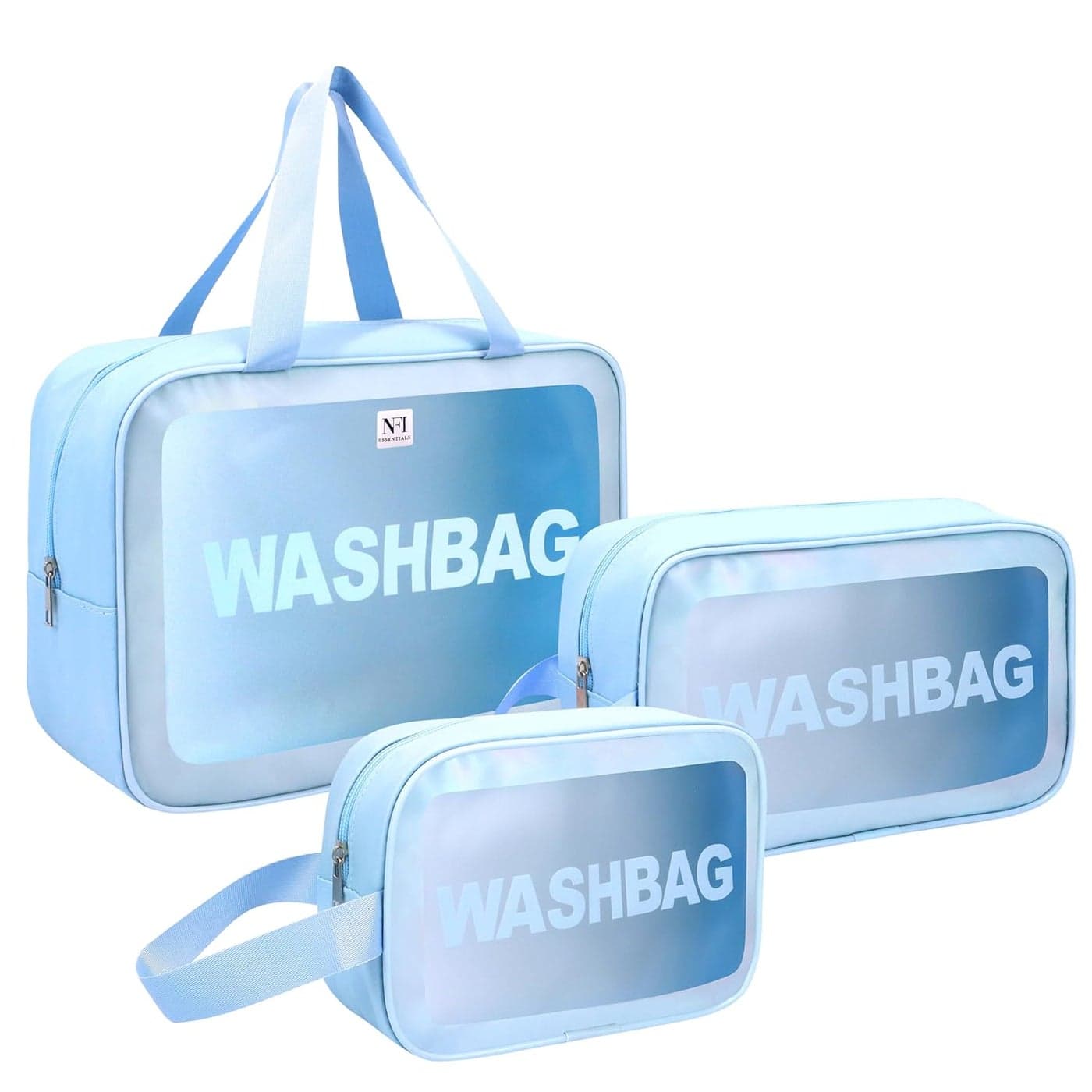 NFI essentials Pack of 3 Transparent Washbag Pouch Makeup Pouch for Women Cosmetic Organizer Bag Travel Makeup Bag Portable Carry Toiletry Storage Bag Pouch for Girls