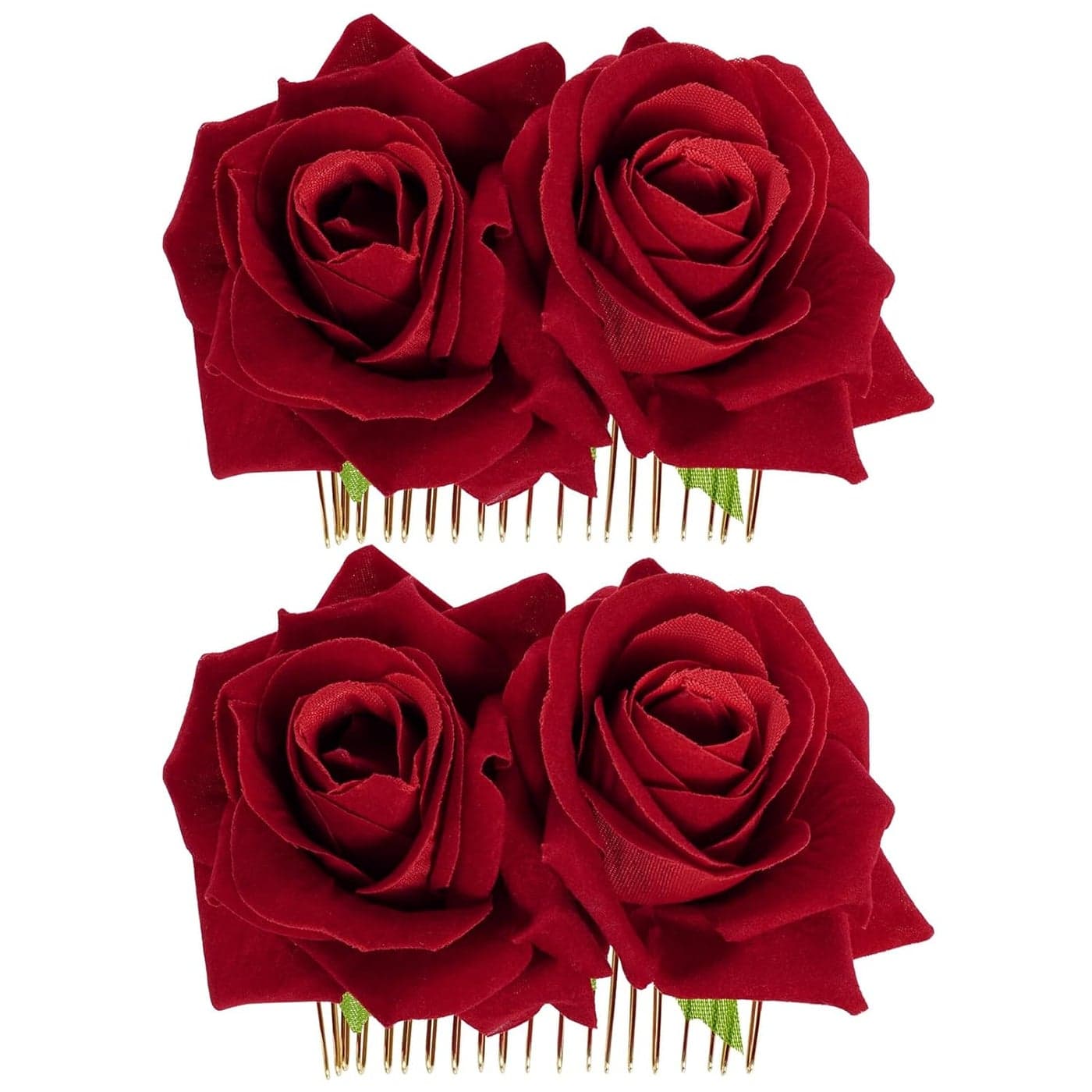 2 Pack Rose Flower Hair Clip Comb Wedding Floral Clips Hairpin Mexican Hair Accessories for Woman Girl Halloween Valentines Mothers Day Flamenco Dancer Red