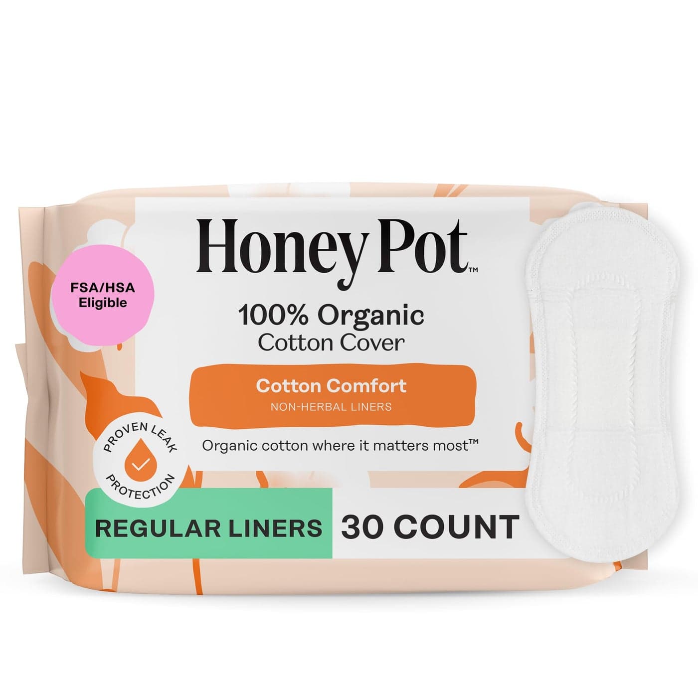 The Honey Pot Company NonHerbal Everyday Panty Liners for Women Organic Cotton Cover UltraAbsorbent Pulp Core Sanitary Pads Feminine Care 30 ct