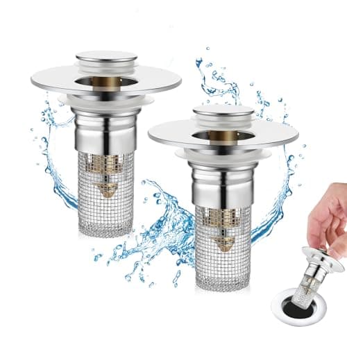 Nevellir 2 Pack Bathroom Sink Stopper for 1.06-1.50in, Universal Drain Filter with Hair Strainer, Universal Bathroom Sink Drain Pop Up Stopper for US Stainless Steel Floor Drain Filter