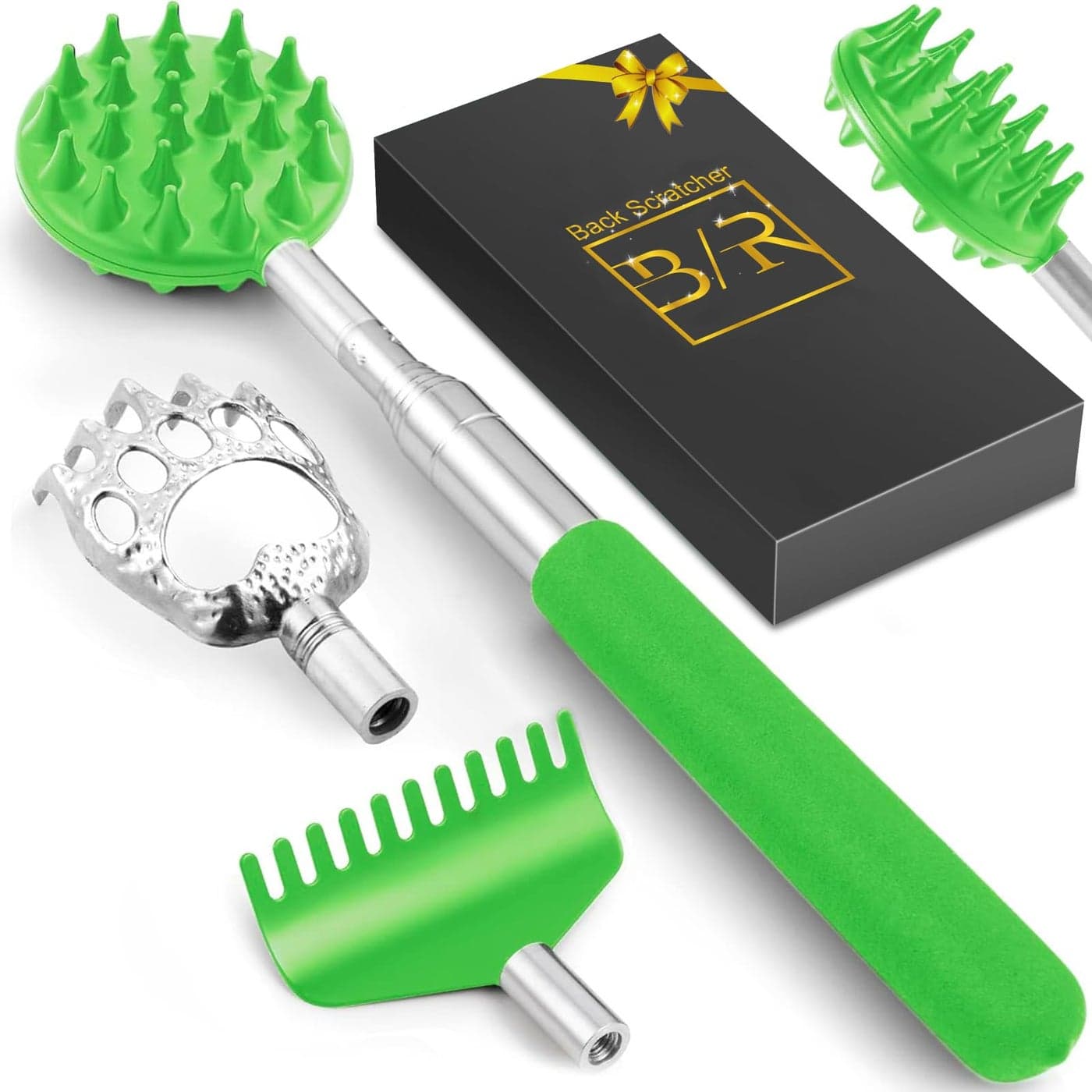 TUKUOS Telescoping Back Scratcher with 4Pcs Detachable Scratching Heads Back Scratcher for MenWomenDual Sides ScratcherMetal PawRake Scratcher Christmas Gifts Stocking Stuffers for Women Men