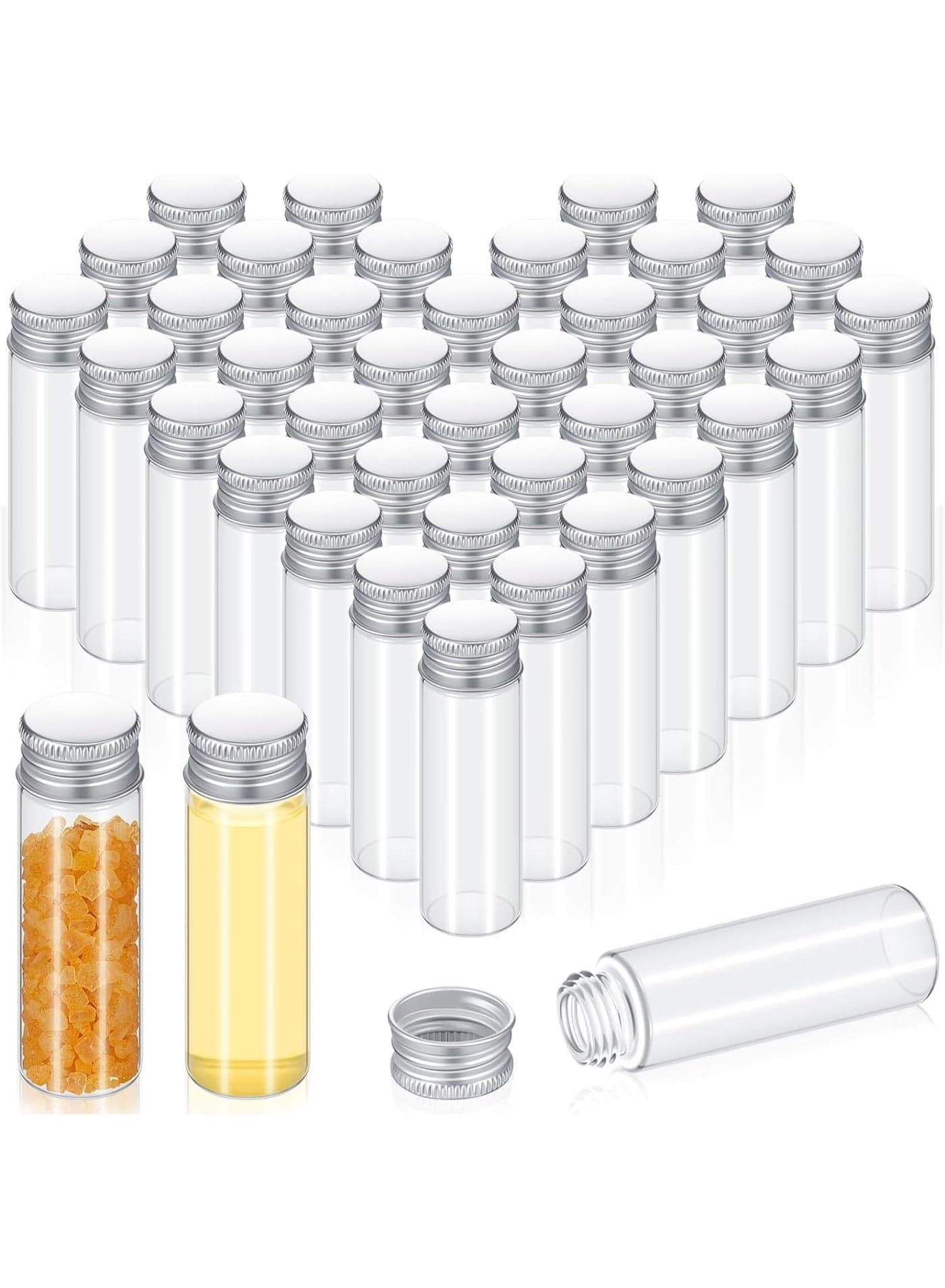 50 Pcs Vials Clear Mini Glass Bottles with Screw Aluminum Metal Cap Tiny Jars Empty Small Bottles with Lids DIY Sample Containers for Powder Cream Cosmetic Jewelry Wedding (Silver Caps,15 ml)