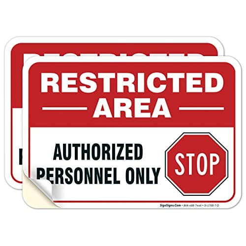 Restricted Area Authorized Personnel Only Stop Sign 2 Pack 10x7 Inches 4 Mil Vinyl Decal Stickers Weather Resistant Made in USA by Signs