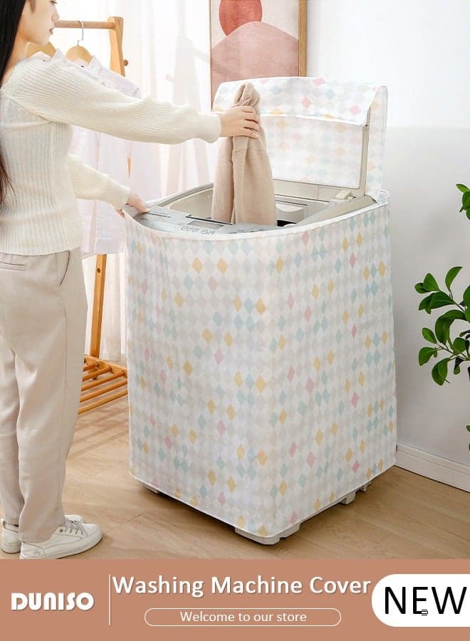 Washing Machine Cover, PVEA Cloth Full-Automatic Wave Wheel Washing Machine Cover, Top Load Dryer Cover, Sunscreen Waterproof Dustproof Washer Protection Case with Smooth Zipper for Laundry Kitchen Home