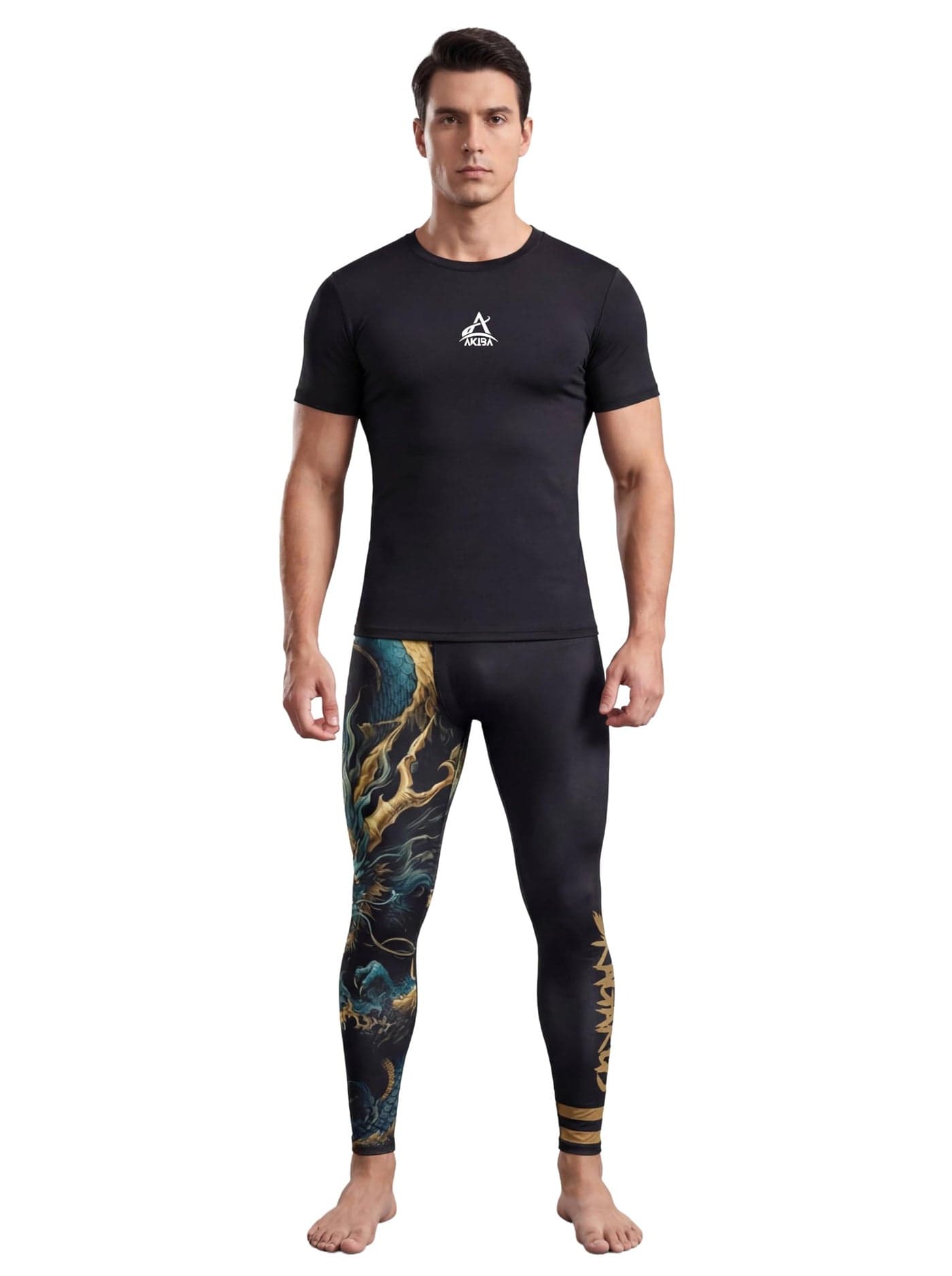 AKIBA Men’s Jiu Jitsu Pants BJJ Spats Compression Leggings (Black, 36) - MMA Sports Tights Full Length 4 Way Nylon Lycra Training Wear for Gym Running & Multi Sports
