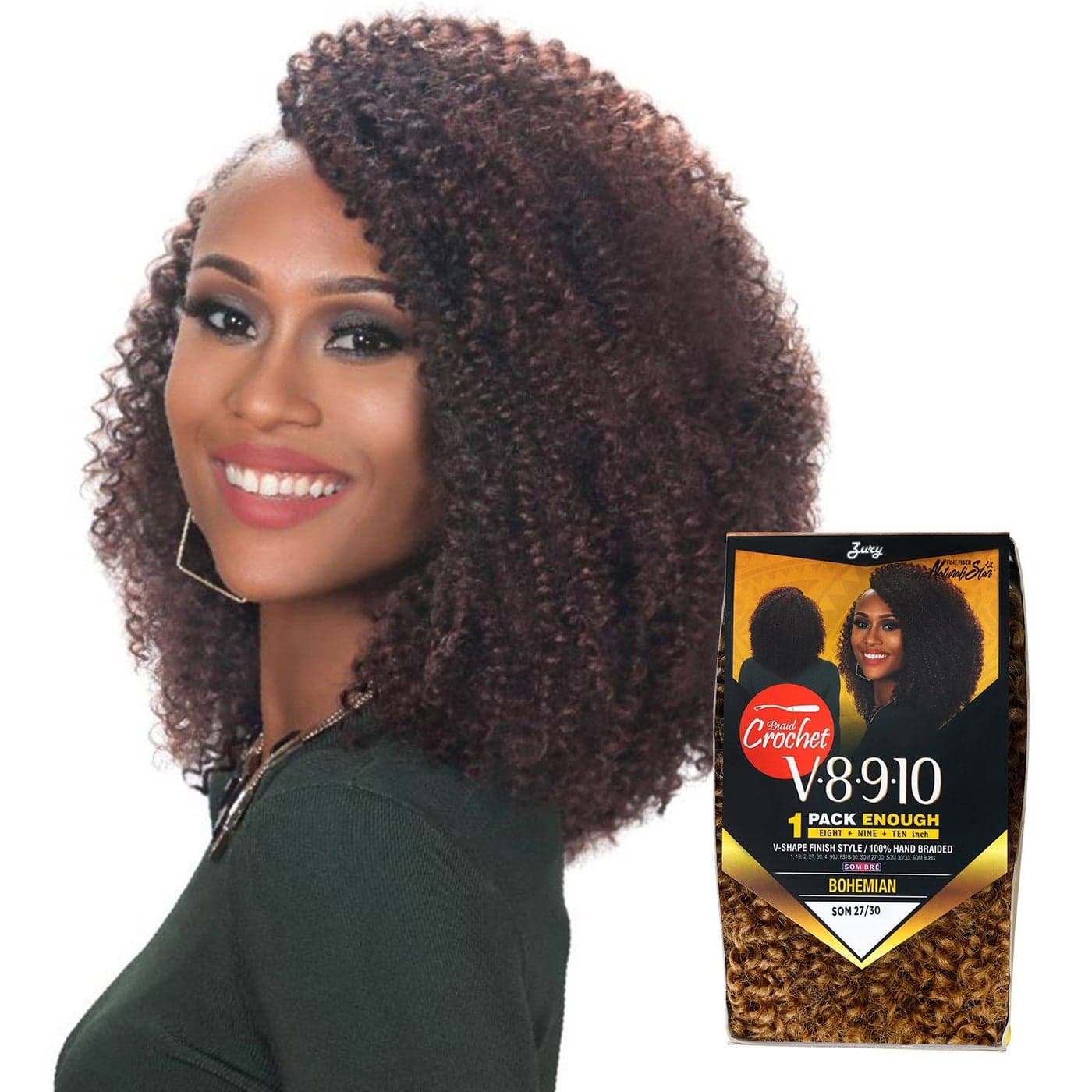 Royal Zury Synthetic Hair Crochet Braids V8910 Bohemian 1Pack Enough 1B