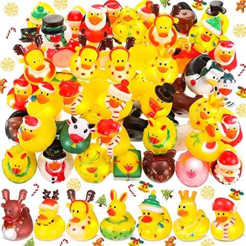 Hanaive 50 Pcs Christmas Ducks for Stocking Stuffers Mini Xmas Rubber Ducks Bath Toys for Kids Toddlers Christmas Goodie Bag Stuffers Xmas Party Favor Gifts Retro