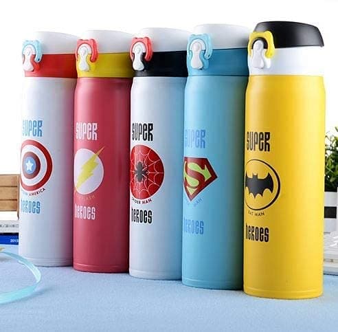 SHRADDHA SABURI Enterprise Stainless Steel Superhero Sipper Round Shape ThemeWater Bottle for KidsFlaskInsulated Bottle for SchoolInsulated Bottle for Office 500 ML 1PCS Assorted Colour