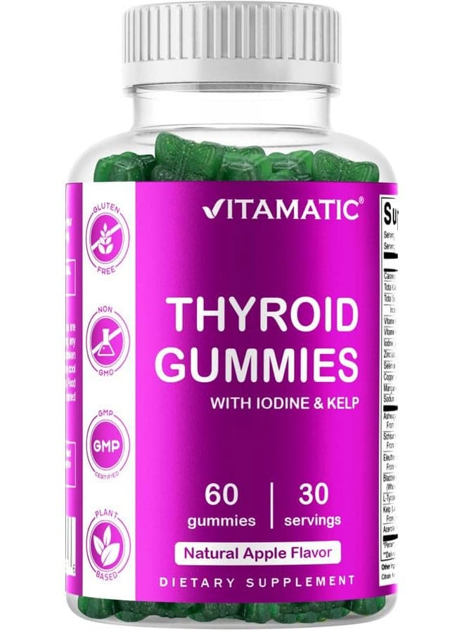 Vegan Thyroid Support Gummies with Iodine & Kelp - 60 Count - Improve Your Energy & Increase Metabolism - Plant Based